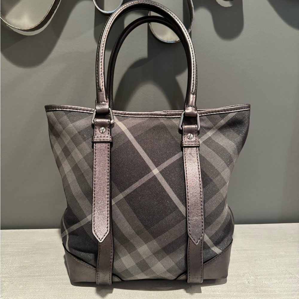 Burberry Silver Shimmer Nova Check Tote